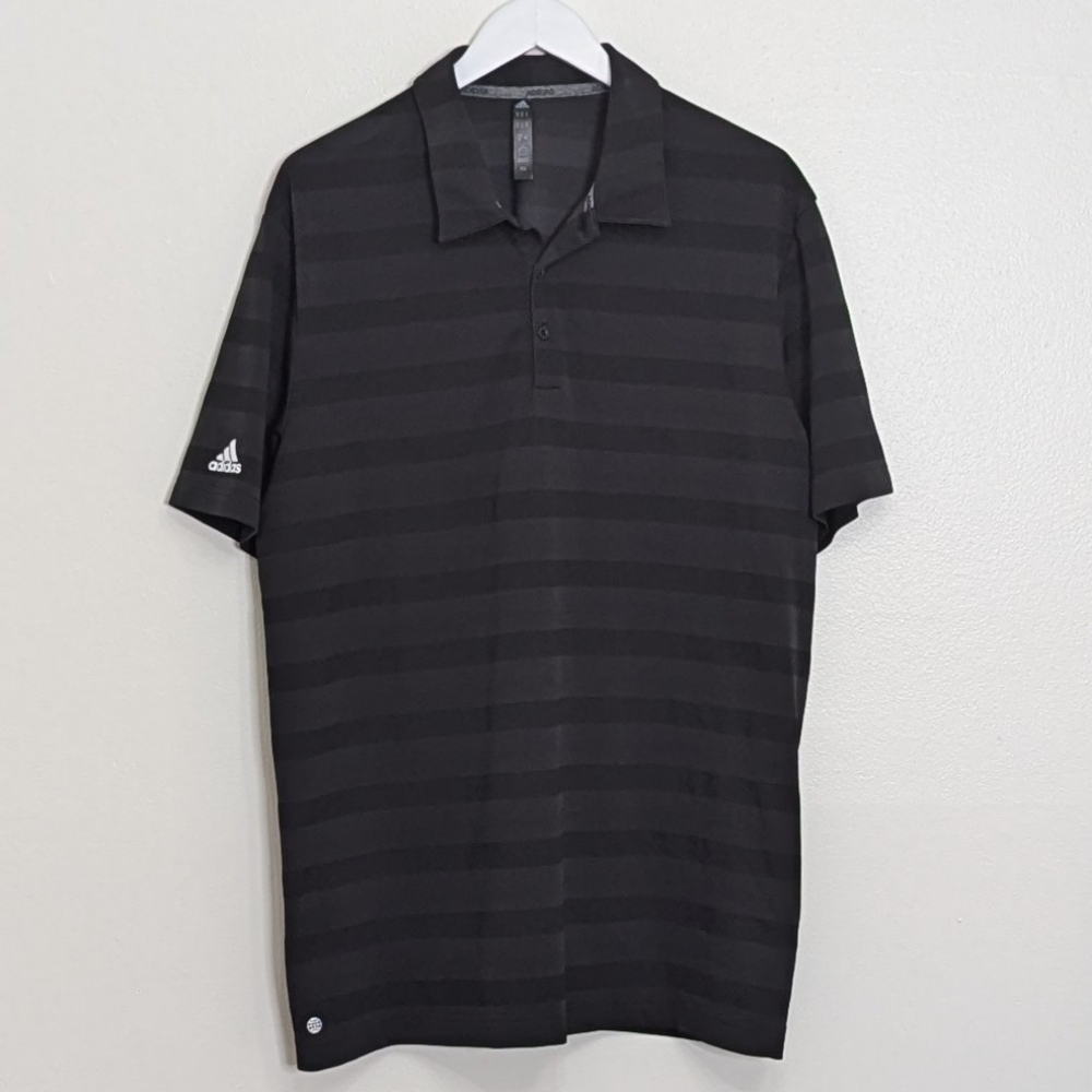 Adidas Polo Men Extra Large Black Striped Short Sleeve